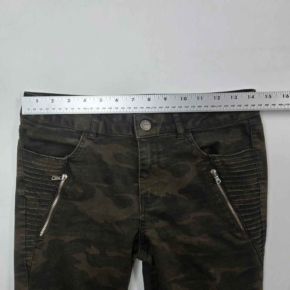 Zara Pants Women 6 Green Camo Moto Skinny Z1975 Denim Biker Ribbed Zipper Edgy - Picture 6 of 7